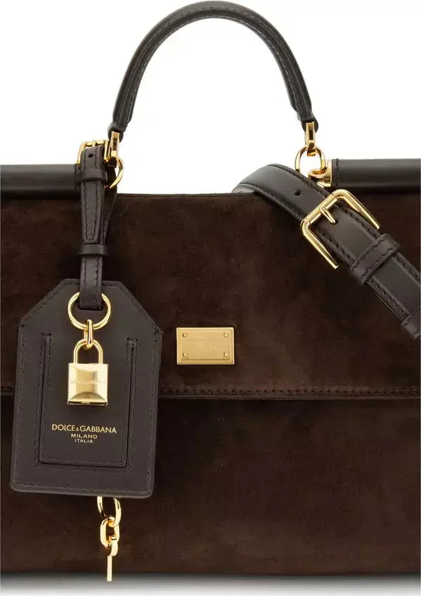 DOLCE & GABANA brown suede My Sicily Handbag