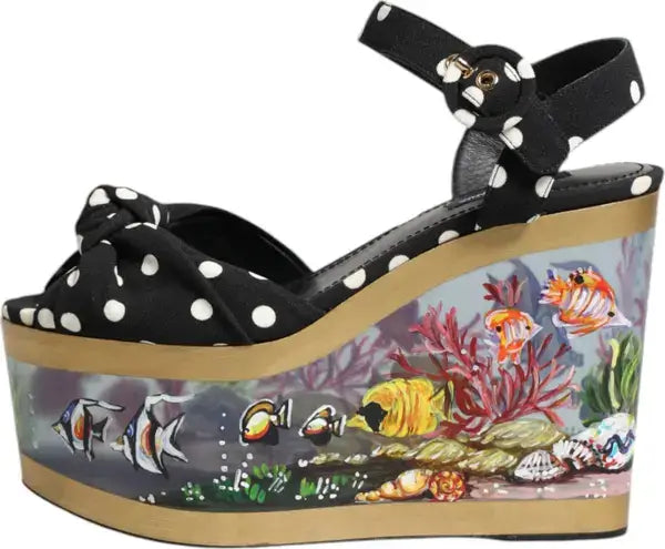 Dolce & Gabbana Multicolor Fish Polka Dot Wedge Sandals – Luxury Designer Shoes | STORE 7994