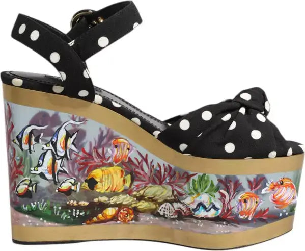 Dolce & Gabbana Multicolor Fish Polka Dot Wedge Sandals – Luxury Designer Shoes | STORE 7994