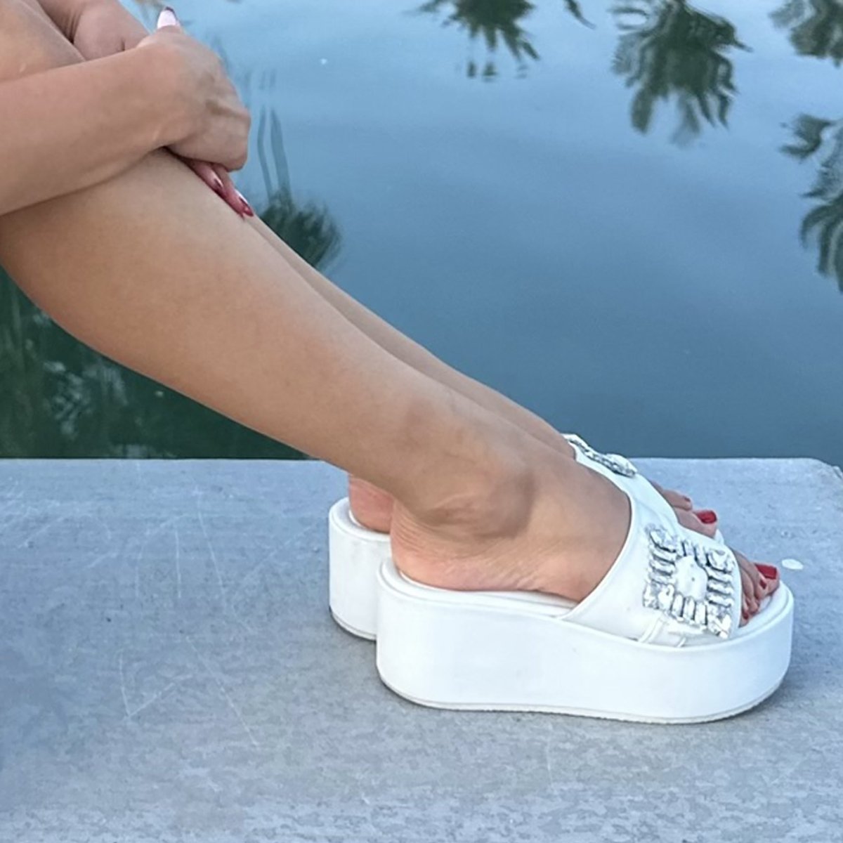 Dita Platform Leather Sandal Rhinestone Buckle Padded Sandals by Beautiisoles – Don't Panic Shoes