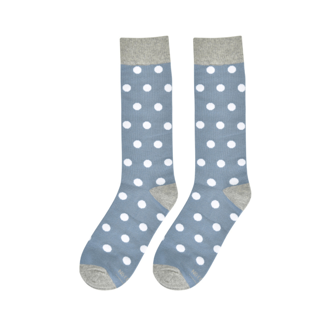 Dusty Blue With White Polka Dots Soft Summer Sky Inspired Breath Of Fresh Air Socks Socks by No Cold Feet – Don't Panic Shoes