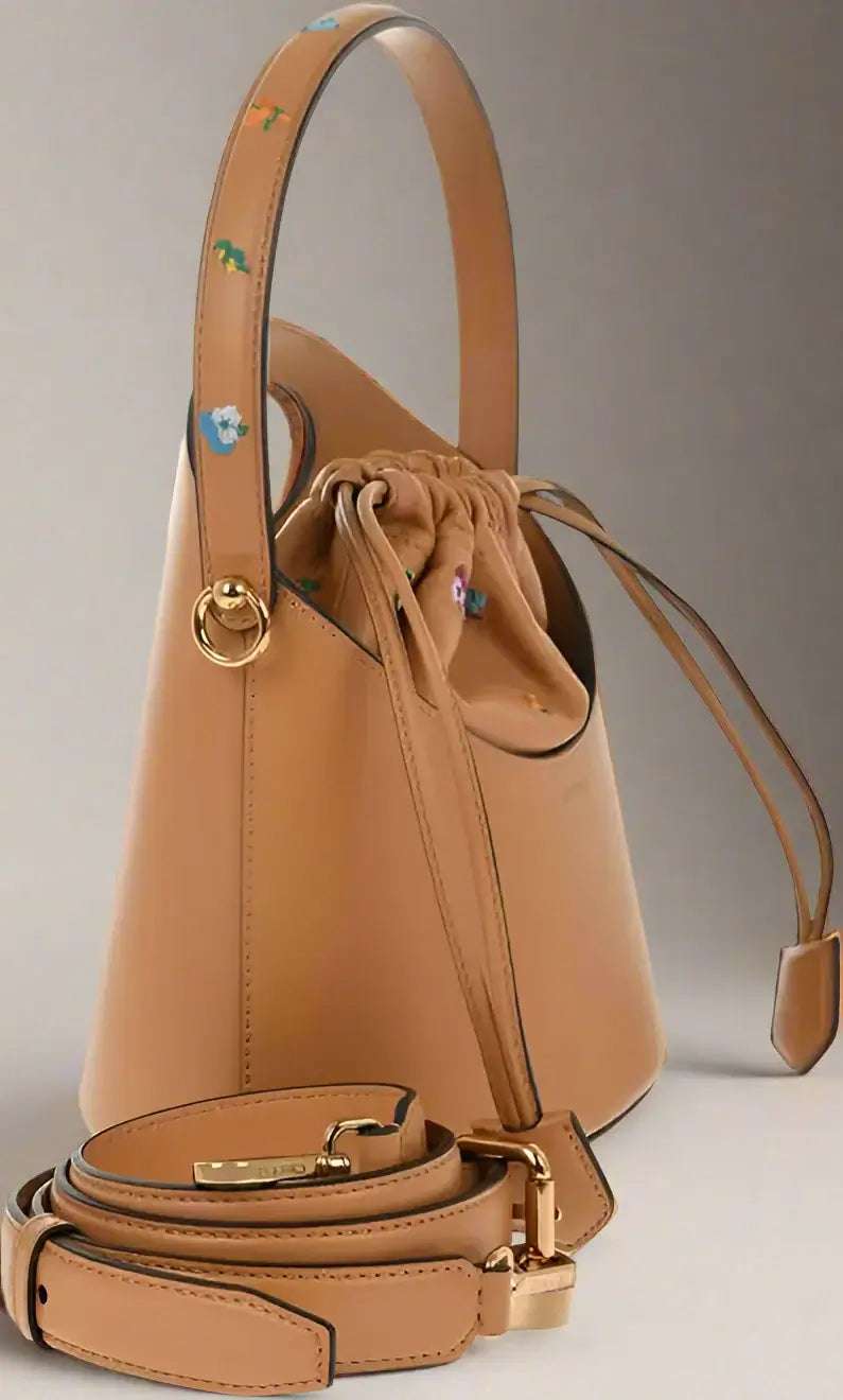 ETRO Brown Calfskin Tote Bag with hand painted floral handle