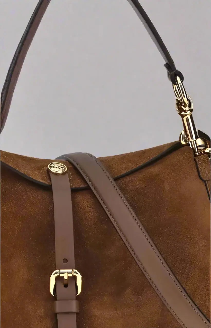 ETRO Women’s Pony Suede Brown Shoulder Bag Pegasus Detail