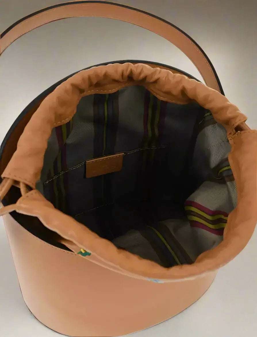 ETRO Brown Calfskin Tote Bag with hand painted floral handle