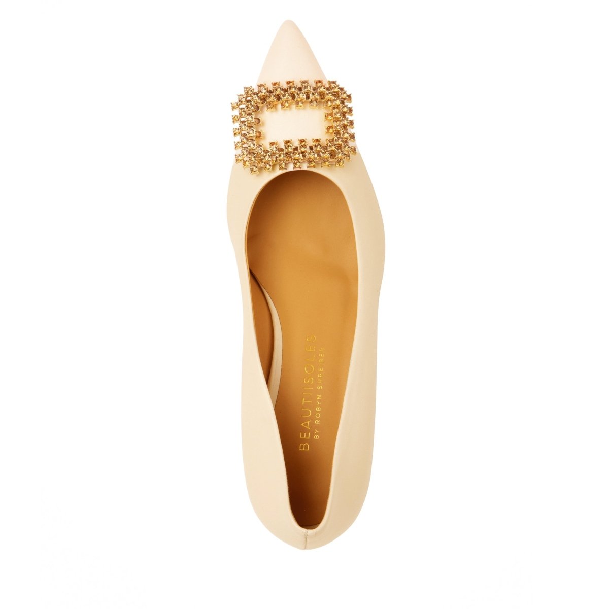 ElSie Women’s Beige Leather Micro Heel Pump Rhinestone Buckle Heels by Beautiisoles – Don't Panic Shoes