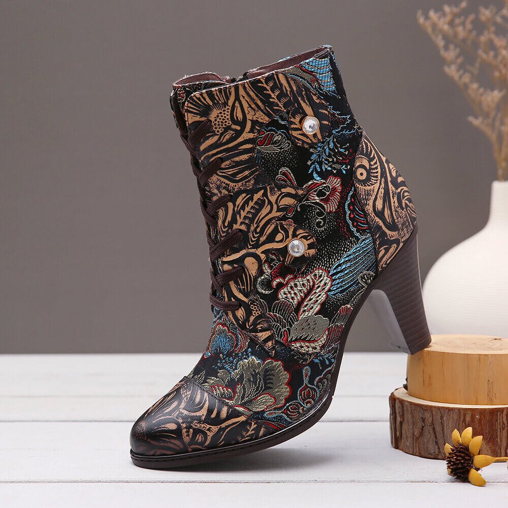 Embroidery Floral Handmade Genuine Leather Boots Boots by Colorstepshoes – Don't Panic Shoes