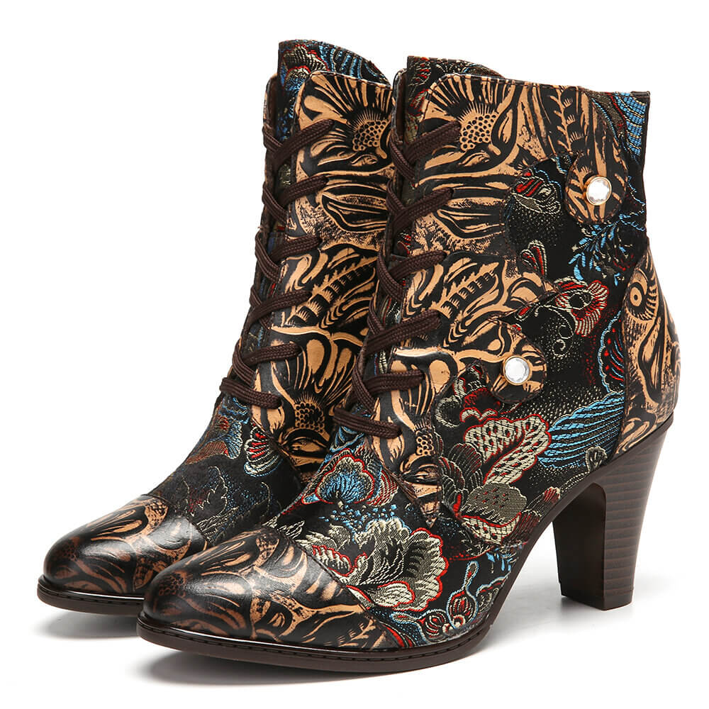 Embroidery Floral Handmade Genuine Leather Boots Boots by Colorstepshoes – Don't Panic Shoes