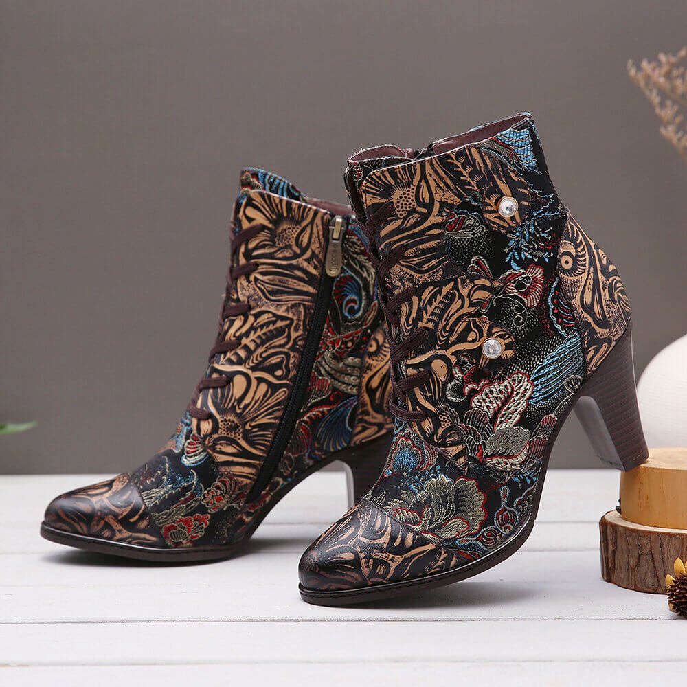 Embroidery Floral Handmade Genuine Leather Boots Boots by Colorstepshoes – Don't Panic Shoes