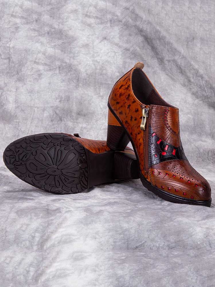 Emmeline Pattern Engraved Leather Shoes Pumps by Colorstepshoes – Don't Panic Shoes