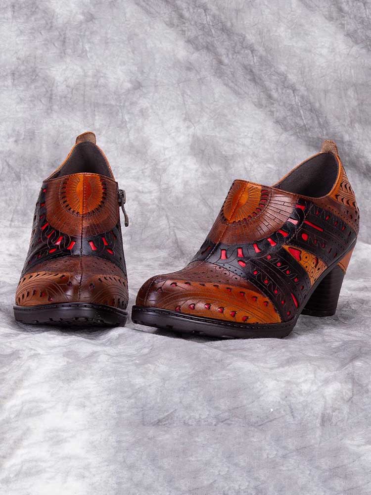 Emmeline Pattern Engraved Leather Shoes Pumps by Colorstepshoes – Don't Panic Shoes