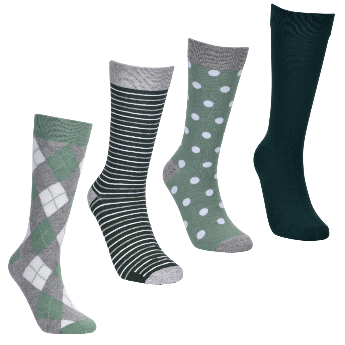 Evergreen Sock Bundle 4 Pack Patterned Crew Socks Argyle Stripes Polka Dot Solid Gift Set Socks by No Cold Feet – Don't Panic Shoes