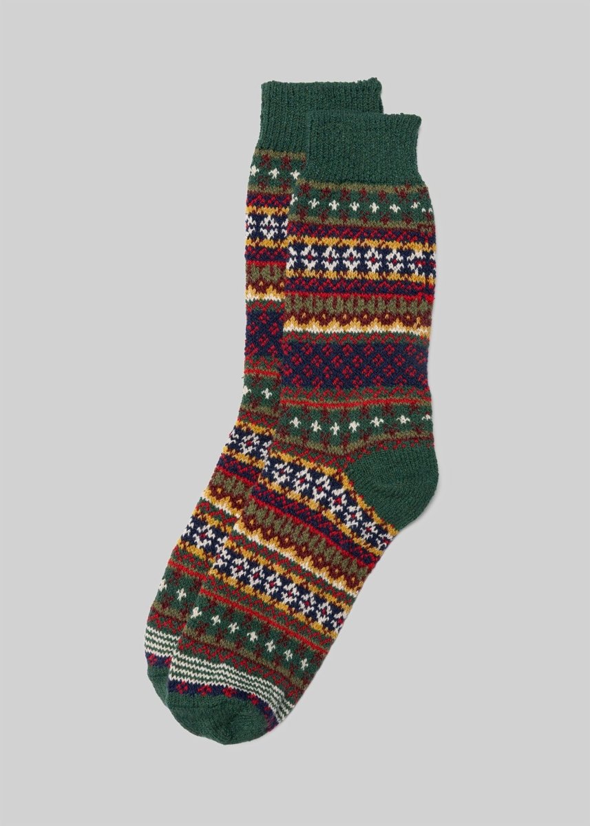 Fair Isle Cotton Calf High Sock Intarsia Knit Elastic Welt Socks by American Trench – Don't Panic Shoes