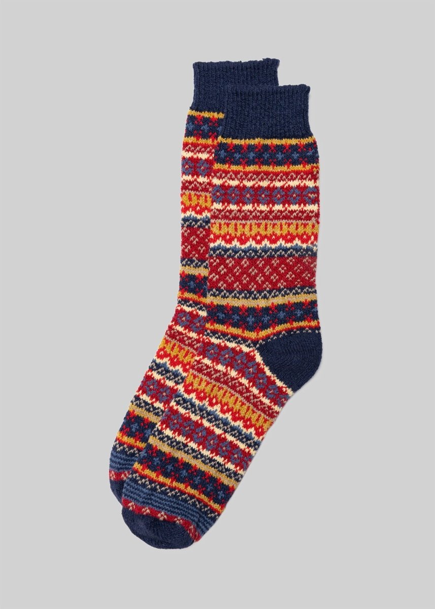 Fair Isle Cotton Calf High Sock Intarsia Knit Elastic Welt Socks by American Trench – Don't Panic Shoes