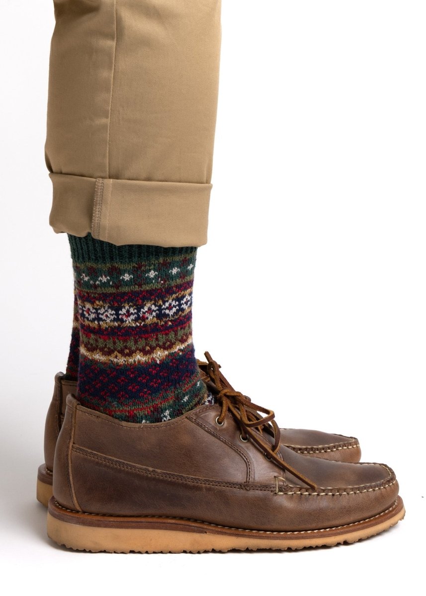 Fair Isle Cotton Calf High Sock Intarsia Knit Elastic Welt Socks by American Trench – Don't Panic Shoes
