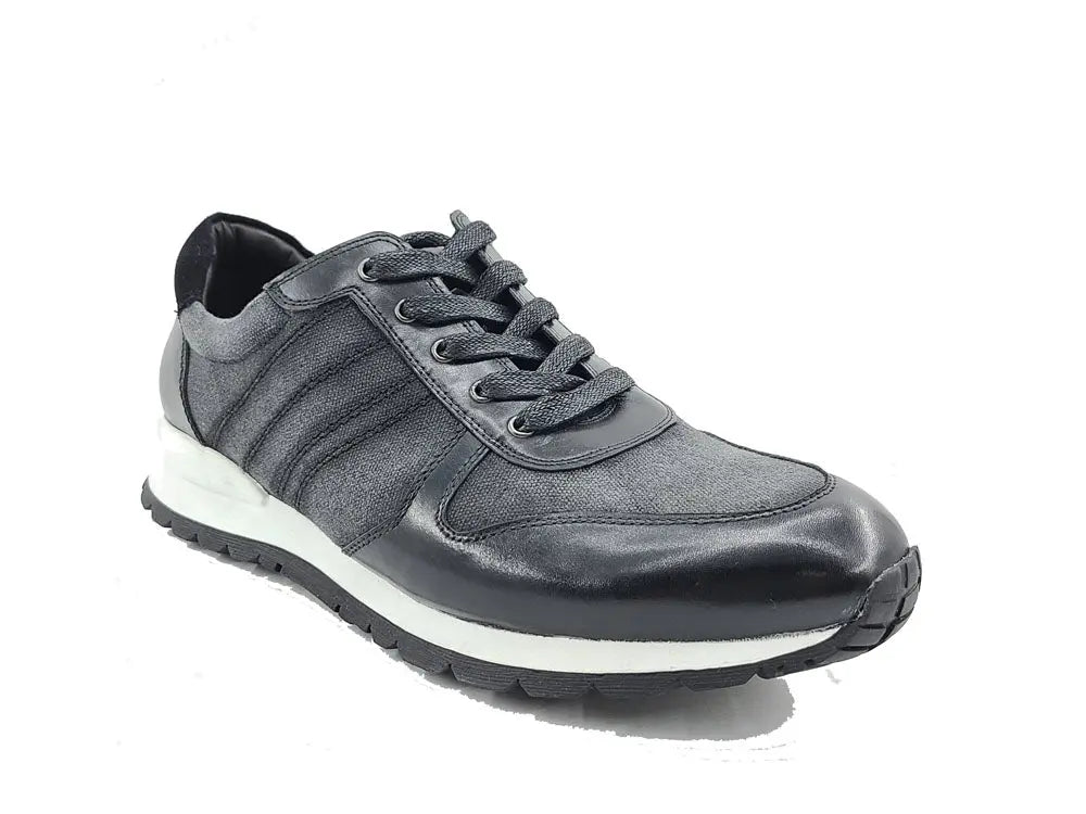 Fashion Sneaker Calfskin Leather And Canvas Inlay Design Sneakers by Carrucci Shoes – Don't Panic Shoes