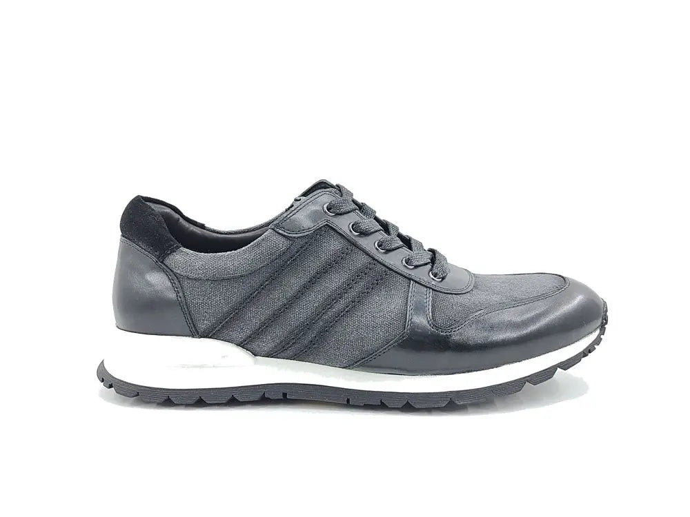 Fashion Sneaker Calfskin Leather And Canvas Inlay Design Sneakers by Carrucci Shoes – Don't Panic Shoes