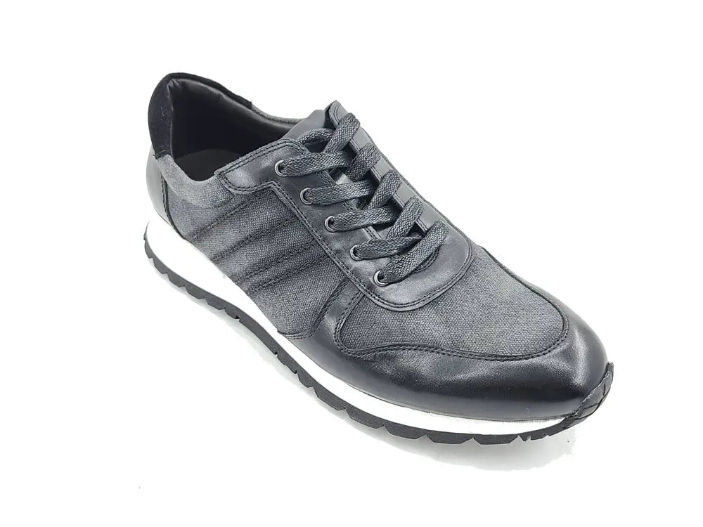 Fashion Sneaker Calfskin Leather And Canvas Inlay Design Sneakers by Carrucci Shoes – Don't Panic Shoes