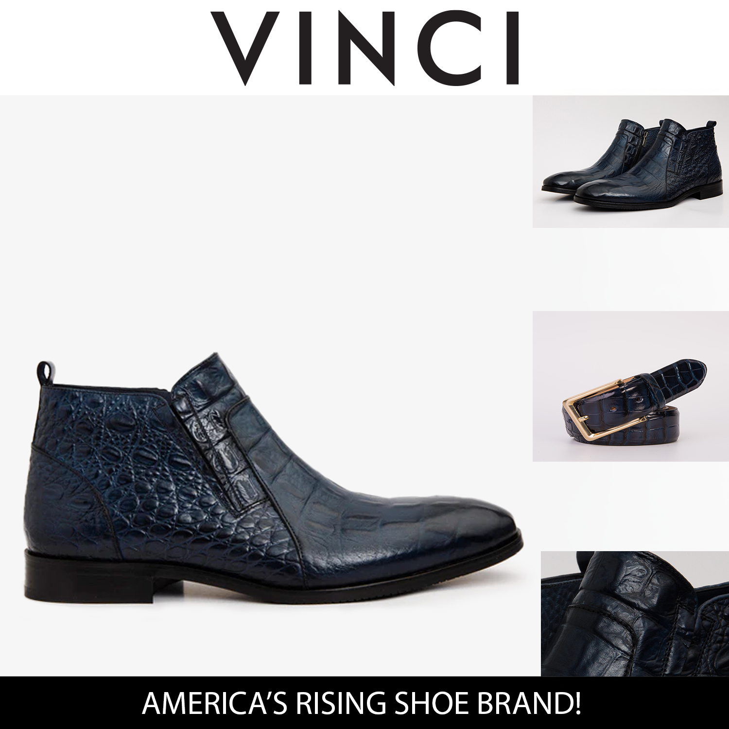 The Randor Navy Blue Crocodile Leather Side-Zip Dress Ankle Men Boot