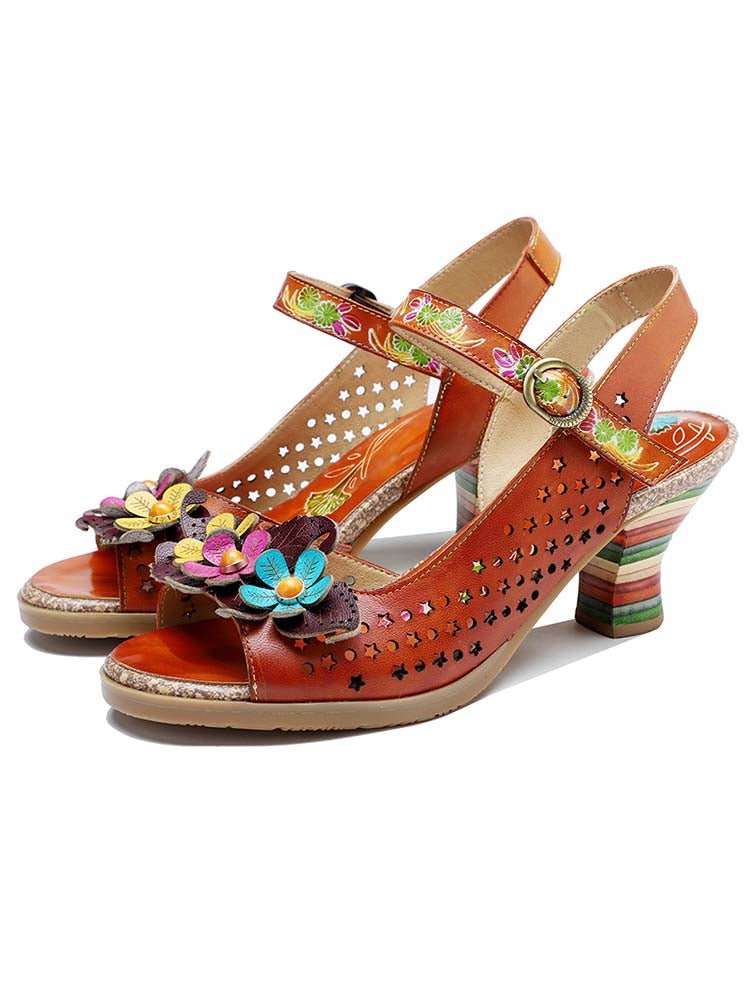 Fish Mouth Three Flowers Hollow Sandals Pumps by Colorstepshoes – Don't Panic Shoes