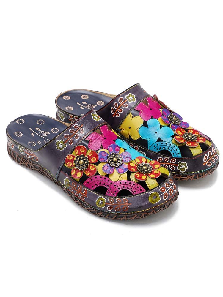 Flowers Handmade Colorful Slippers Sandals by Colorstepshoes – Don't Panic Shoes