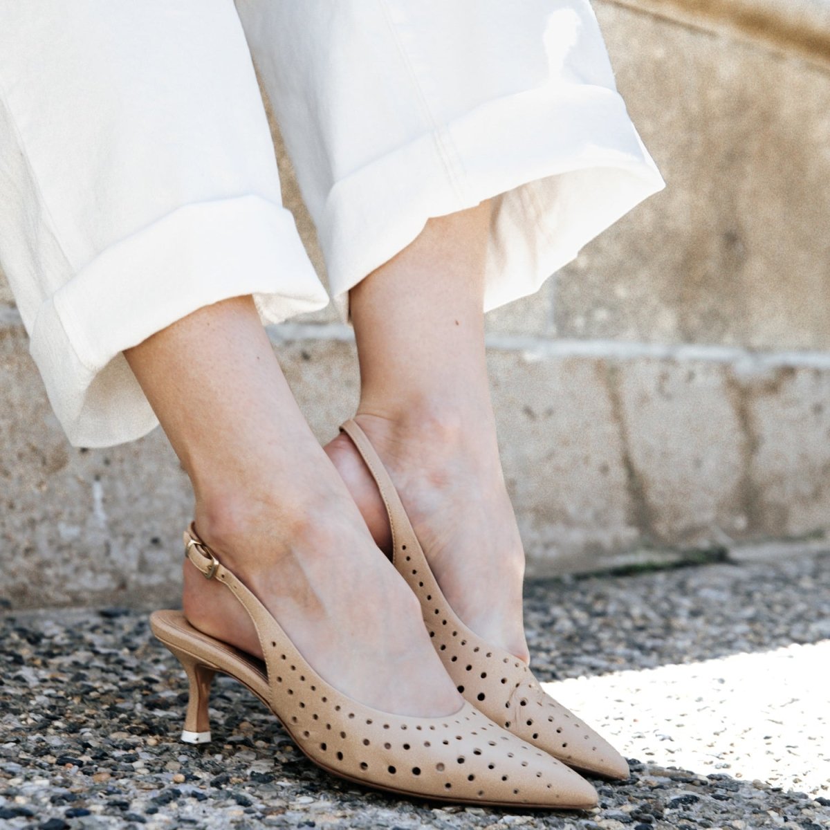 Flynn Kitten Heel Women’S Leather Slingback Almond Toe Pump Heels by Beautiisoles – Don't Panic Shoes