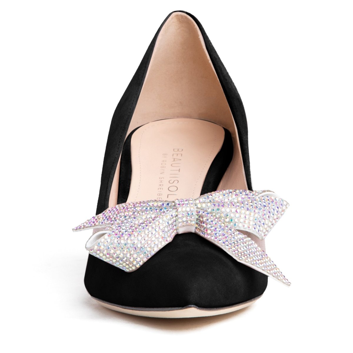 Frida Kitten Heel Womens Black Suede Pump With Bow Ornament Heels by Beautiisoles – Don't Panic Shoes