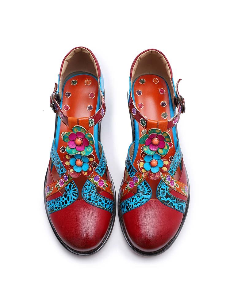Genuine Leather Flower Retro Shoes Flat by Colorstepshoes – Don't Panic Shoes