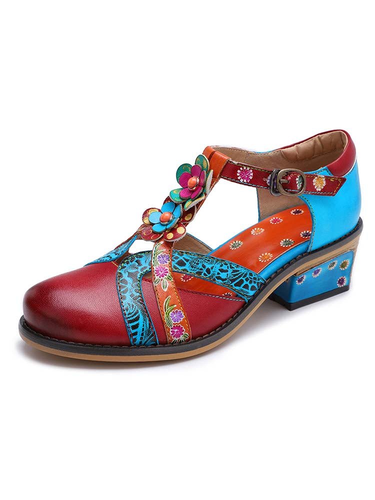 Genuine Leather Flower Retro Shoes Flat by Colorstepshoes – Don't Panic Shoes