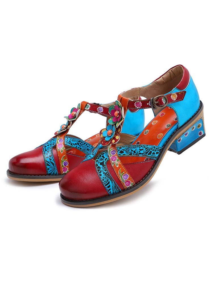 Genuine Leather Flower Retro Shoes Flat by Colorstepshoes – Don't Panic Shoes
