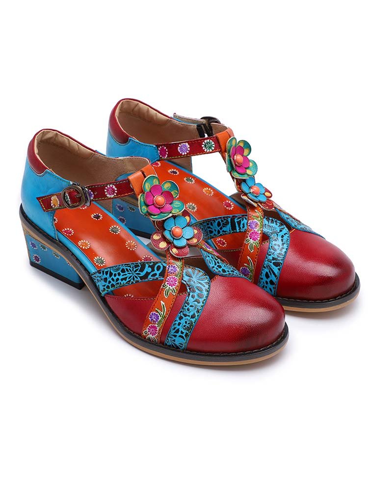 Genuine Leather Flower Retro Shoes Flat by Colorstepshoes – Don't Panic Shoes