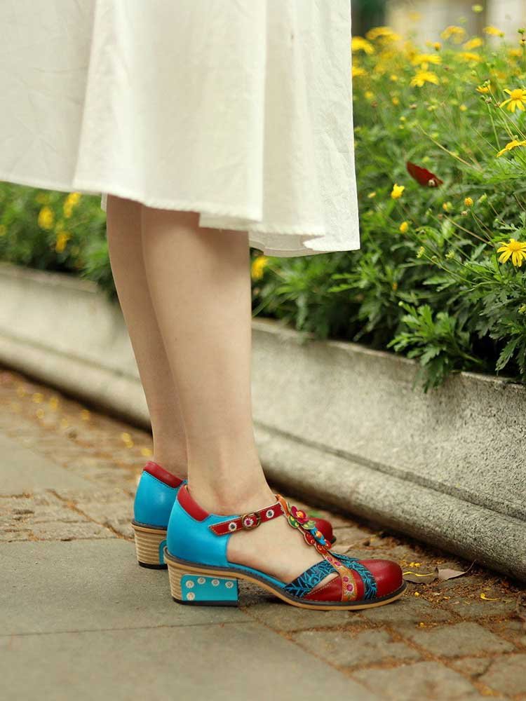 Genuine Leather Flower Retro Shoes Flat by Colorstepshoes – Don't Panic Shoes