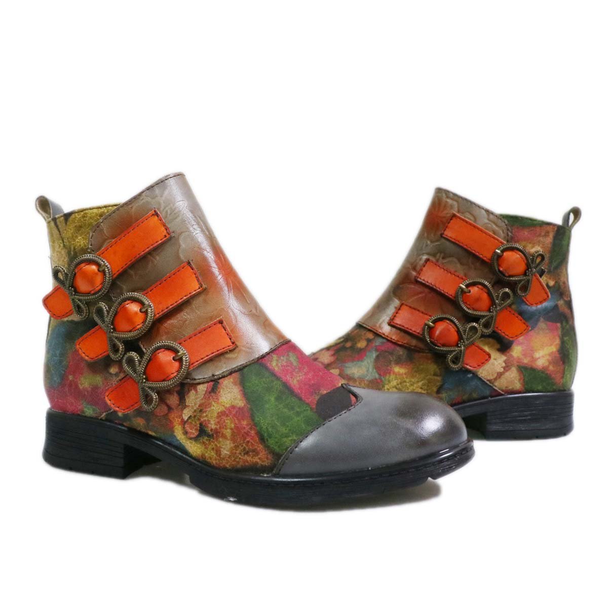 Genuine Leather Hand Painted Flat Boots ankle boots by Colorstepshoes – Don't Panic Shoes