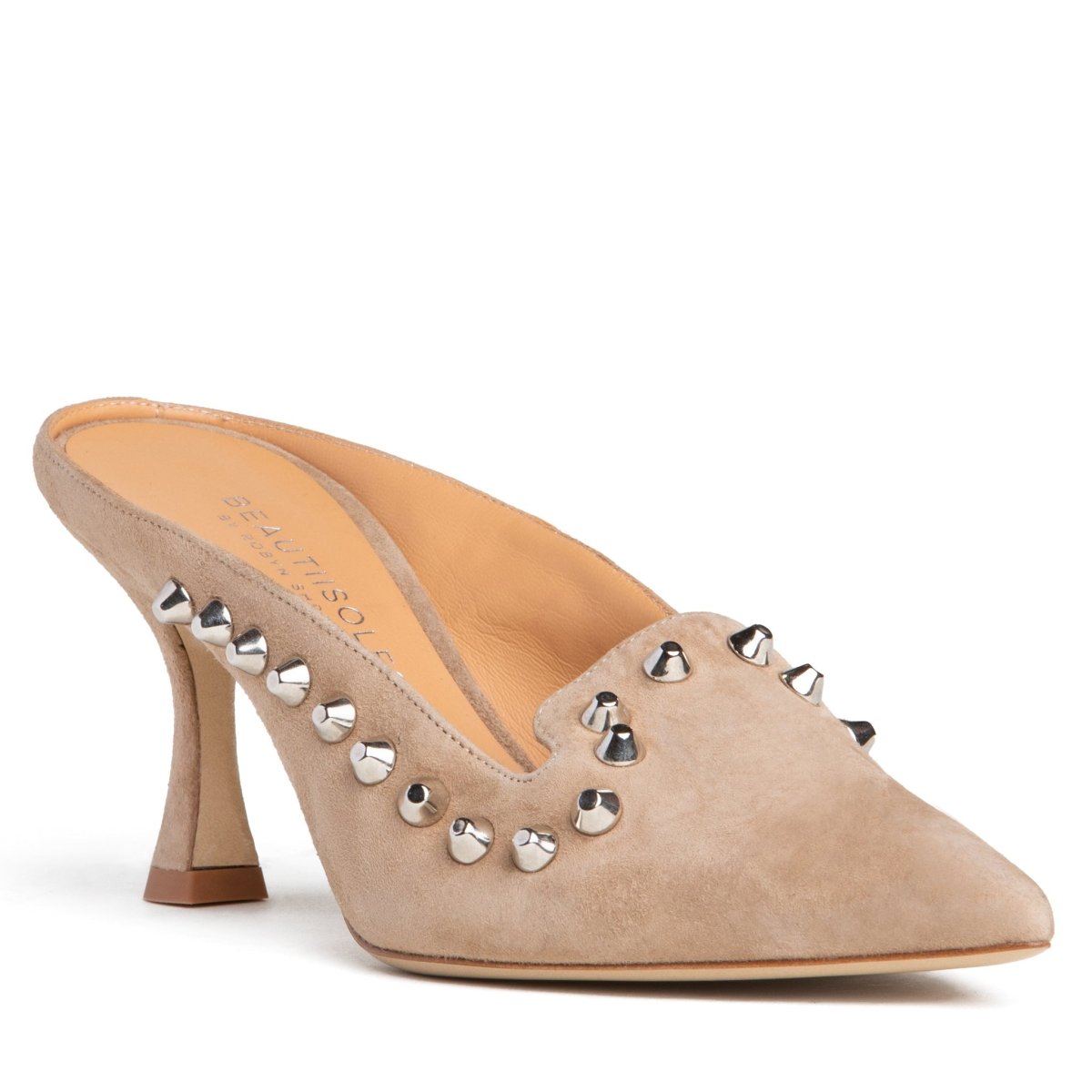 Georgia Studded Mule Women’S Suede Camel Medium Heel Heels by Beautiisoles – Don't Panic Shoes