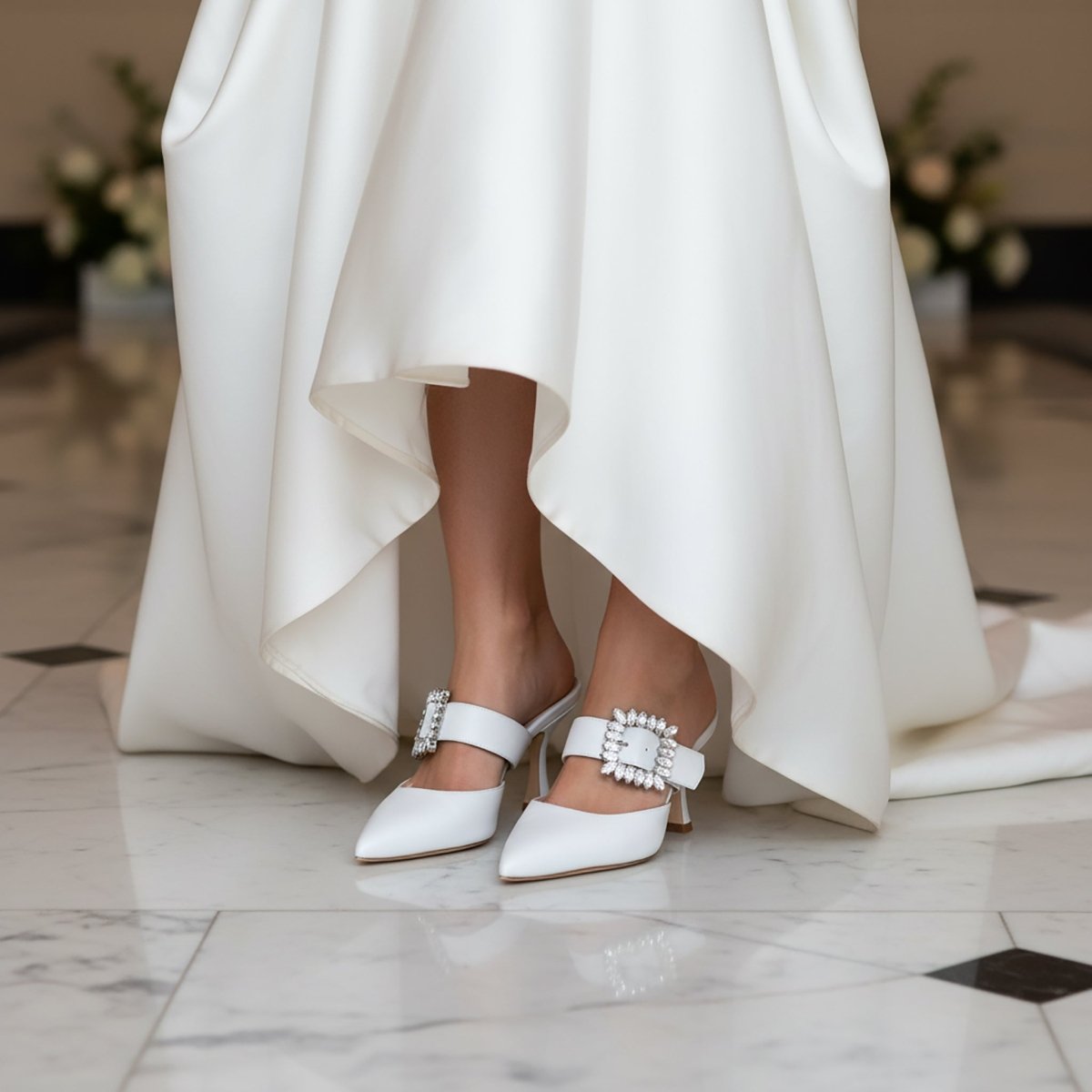 Georgina Evening Mule Women’S Pearlized White Leather Heels by Beautiisoles – Don't Panic Shoes