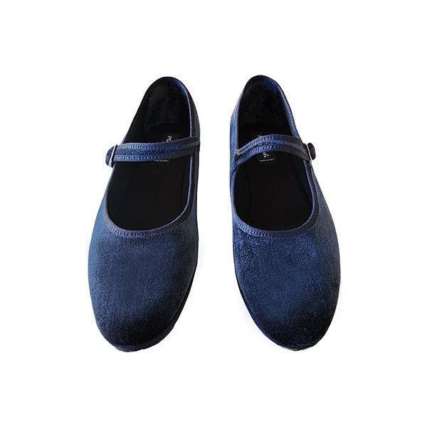 Ginger Mary Jane Womens Velvet Blue Seta Shoes Handmade Slip On by Mar Soreli – Don't Panic Shoes