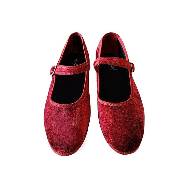 Ginger Mary Jane Women’S Velvet Rosso Seta Slip On by Mar Soreli – Don't Panic Shoes