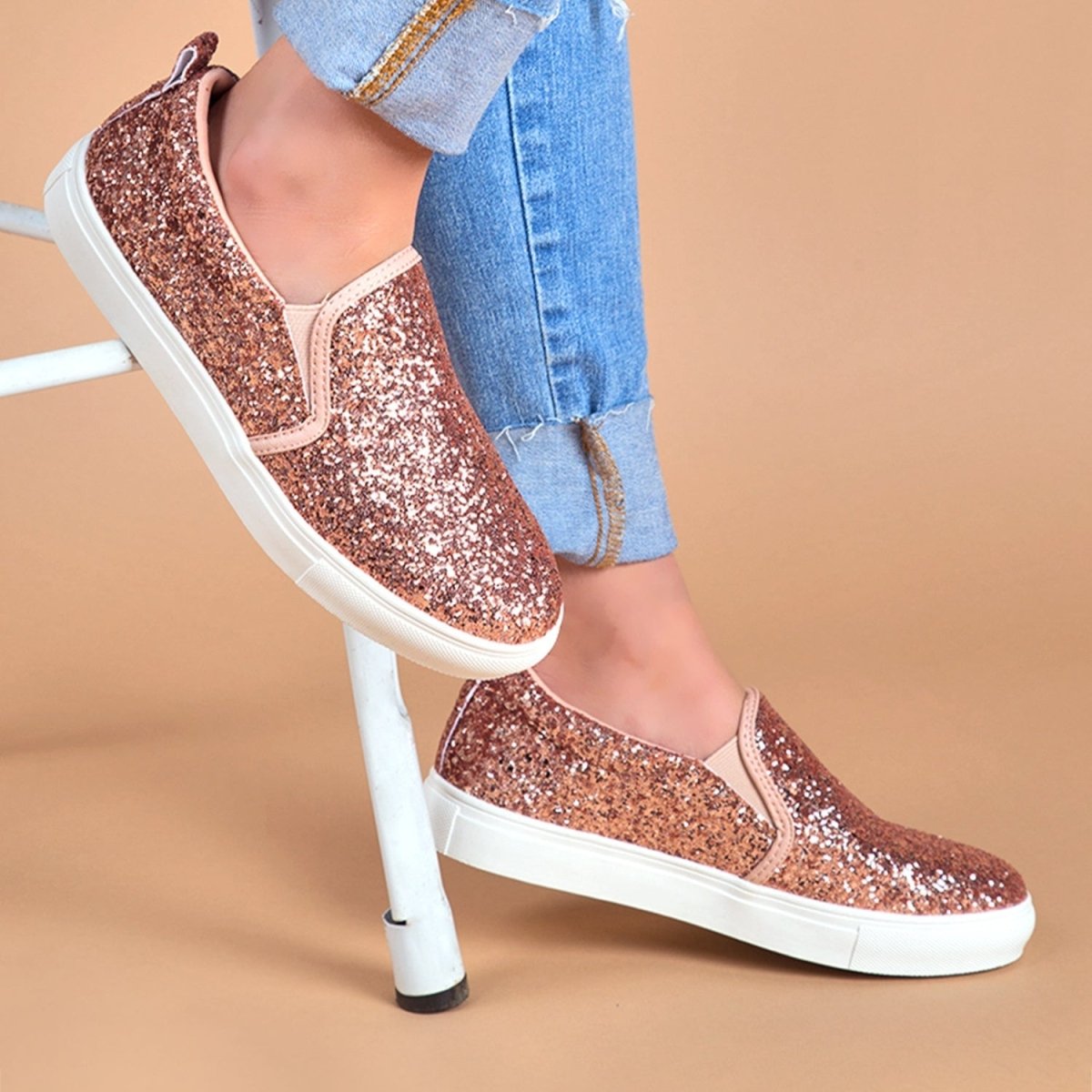 Glimmer | Champagne Glitter Sneakers by J.Adams – Don't Panic Shoes