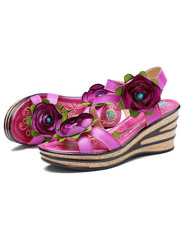 Gorgeous Handmade Rose Wedge Sandals Sandals by Colorstepshoes – Don't Panic Shoes