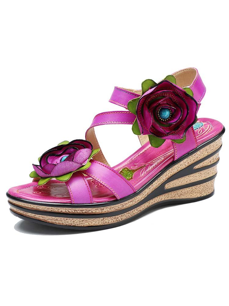 Gorgeous Handmade Rose Wedge Sandals Sandals by Colorstepshoes – Don't Panic Shoes