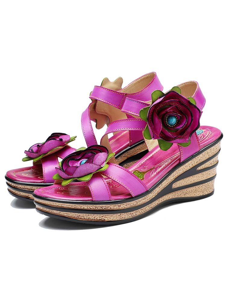 Gorgeous Handmade Rose Wedge Sandals Sandals by Colorstepshoes – Don't Panic Shoes