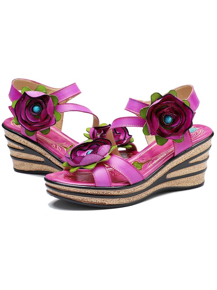 Gorgeous Handmade Rose Wedge Sandals Sandals by Colorstepshoes – Don't Panic Shoes