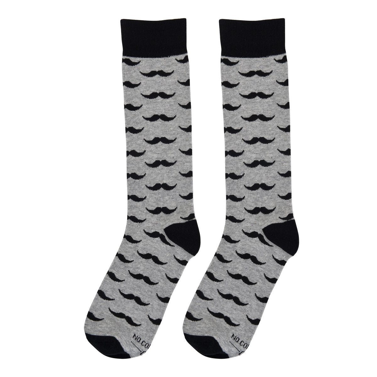 Grey With Black Mustache Socks Novelty Crew Socks For Groomsmen Movember Office Fun Gift Socks by No Cold Feet – Don't Panic Shoes