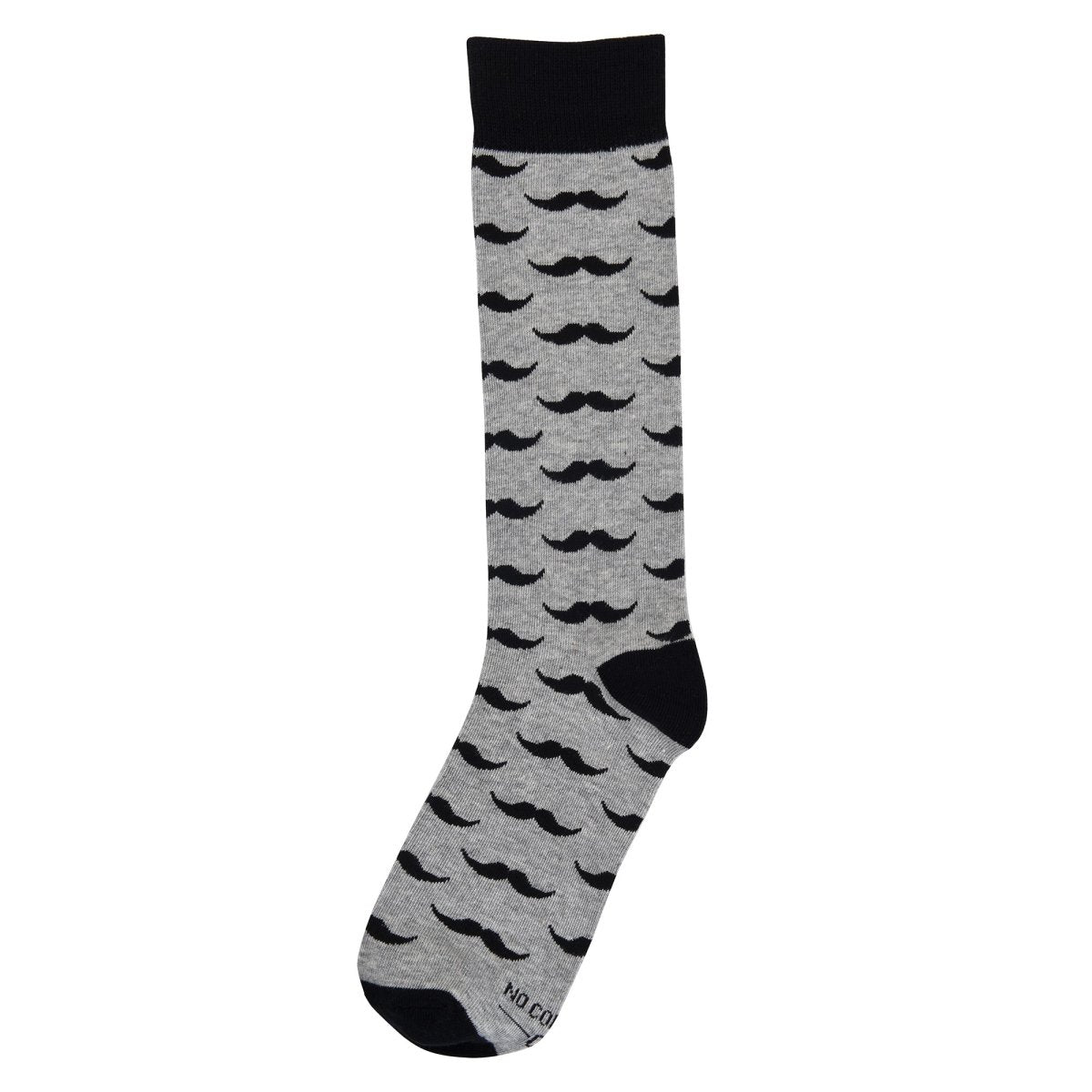 Grey With Black Mustache Socks Novelty Crew Socks For Groomsmen Movember Office Fun Gift Socks by No Cold Feet – Don't Panic Shoes
