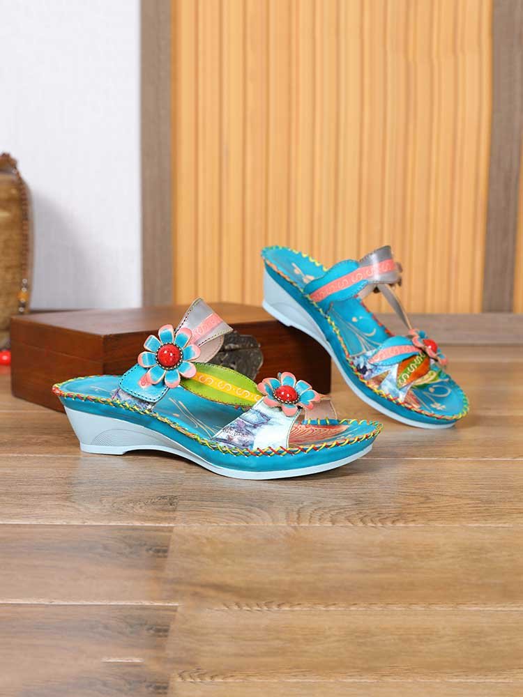 Gwen Floral Embossing Sandals Shoes by Colorstepshoes – Don't Panic Shoes