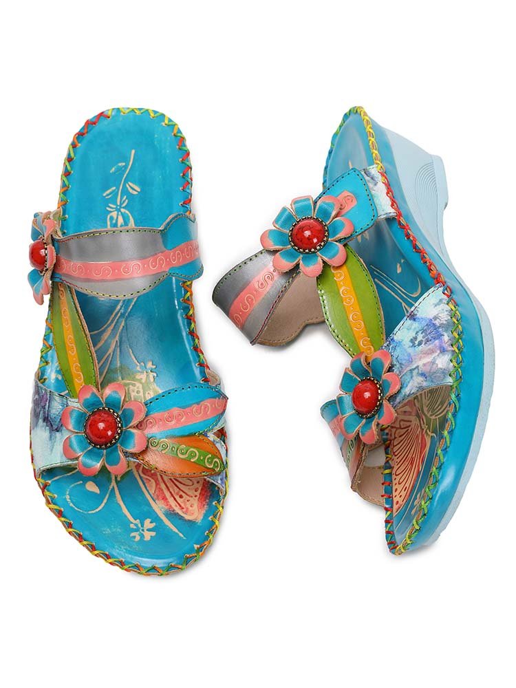 Gwen Floral Embossing Sandals Shoes by Colorstepshoes – Don't Panic Shoes