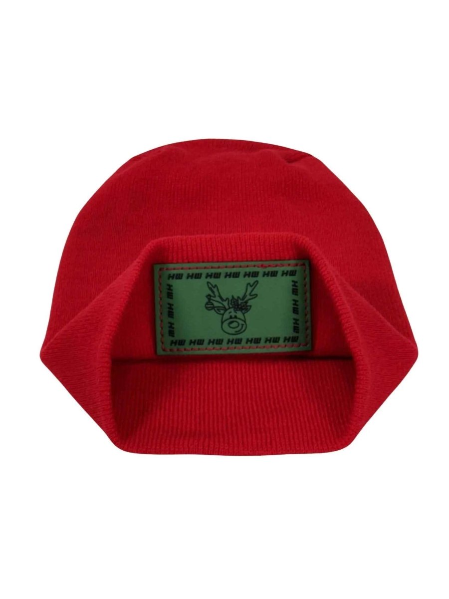 Haakwear Exclusive Christmas Reindeer H Stitch Beanie Acrylic Red Beanie by Haakwear Usa – Don't Panic Shoes