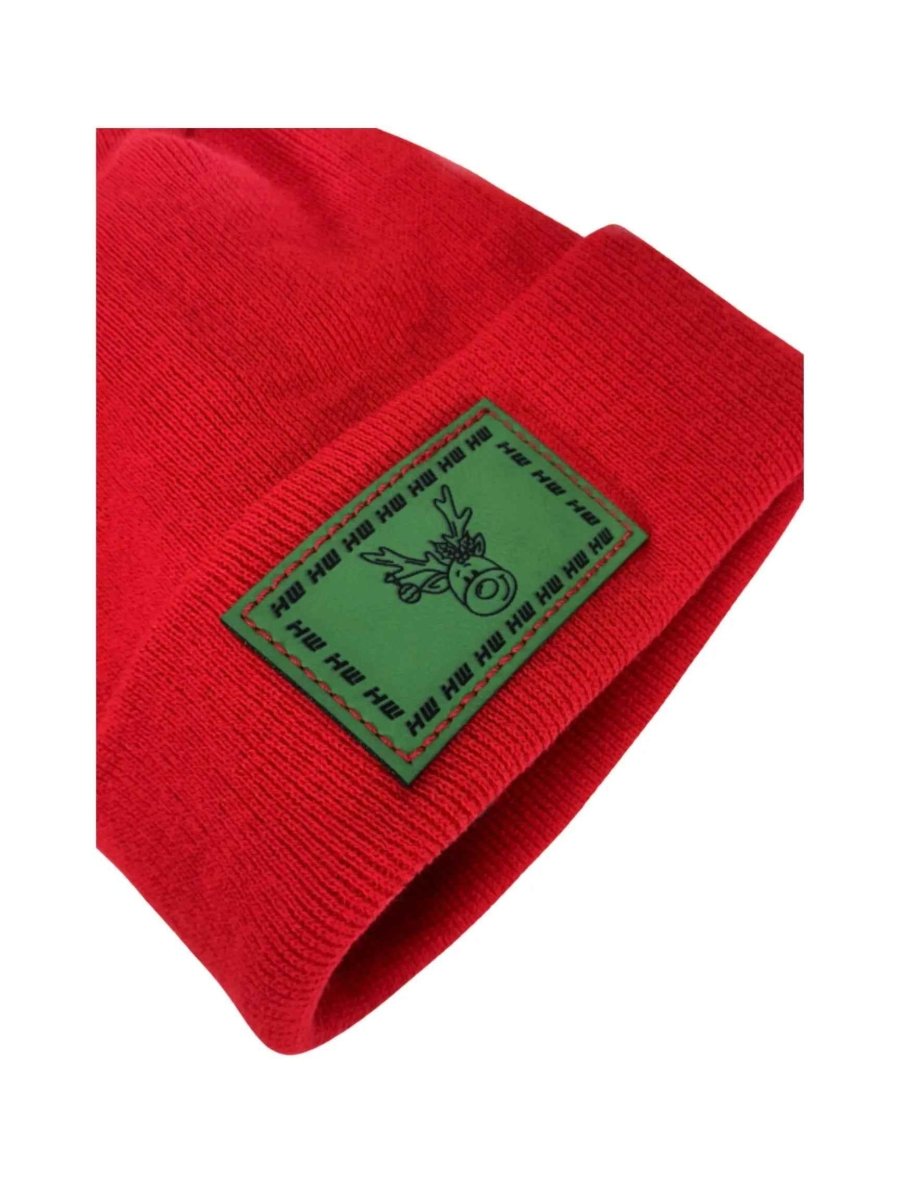 Haakwear Exclusive Christmas Reindeer H Stitch Beanie Acrylic Red Beanie by Haakwear Usa – Don't Panic Shoes