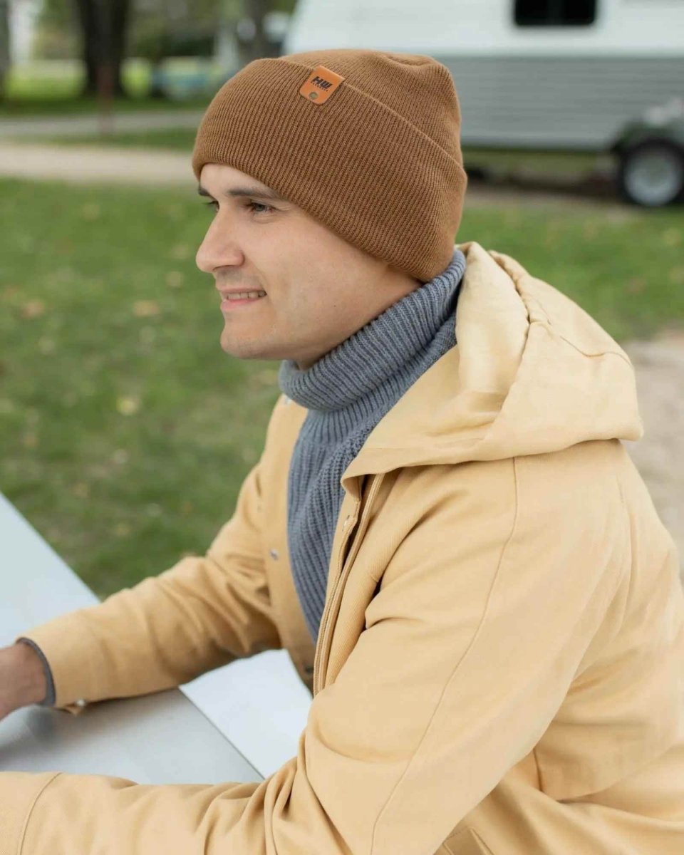 Haakwear H - Stitch Cuffed Beanie Made In United States Camel Brown Beanie by Haakwear Usa – Don't Panic Shoes