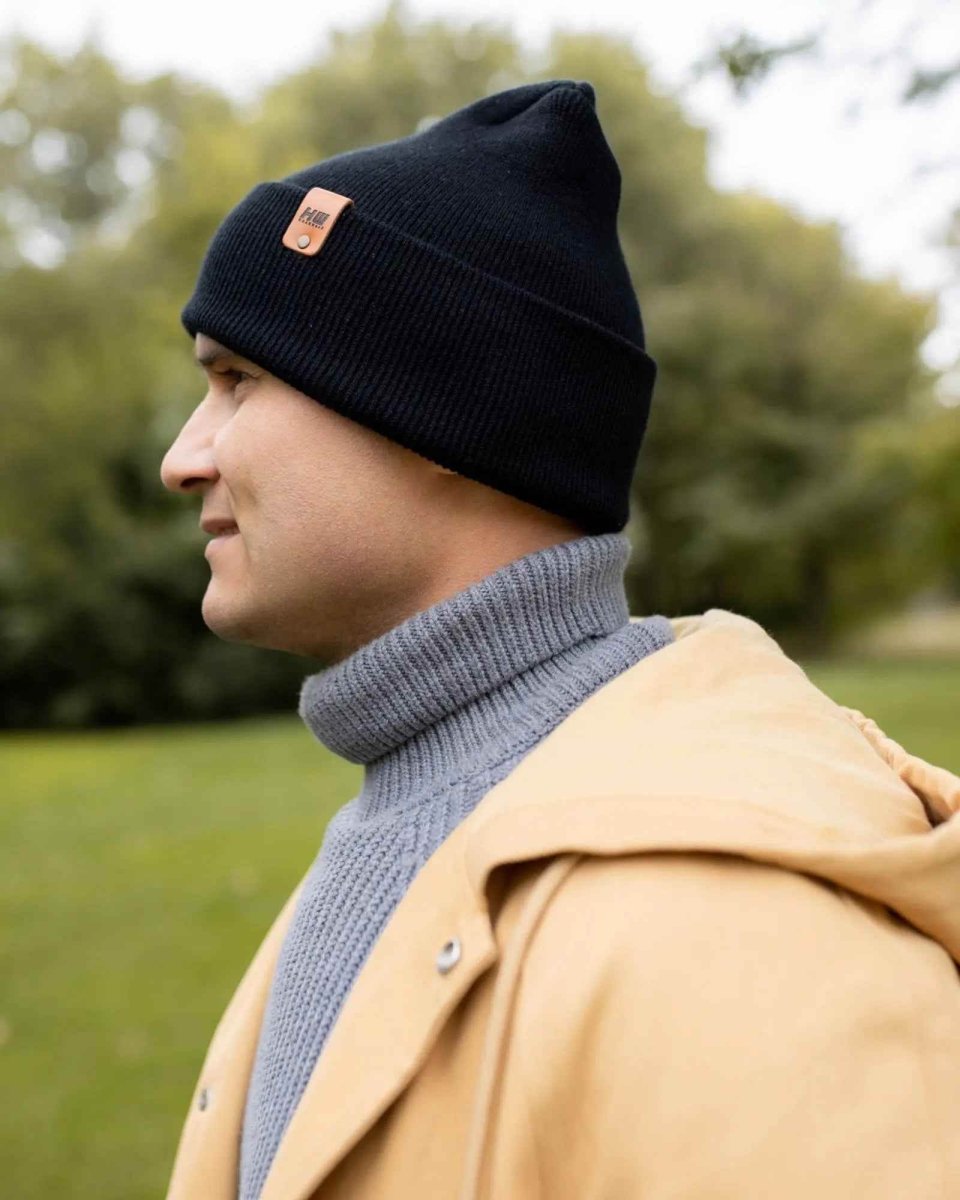 Haakwear H - Stitch Cuffed Beanie Made In Usa Midnight Black Beanie by Haakwear Usa – Don't Panic Shoes