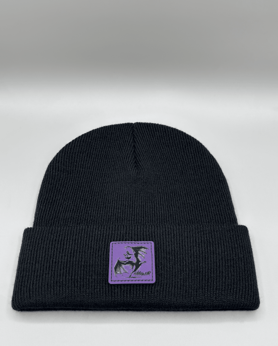 Haakwear Spooky Wings Bat Patch Beanie Vegan Leather Patch Knit Fabric Beanie by Haakwear Usa – Don't Panic Shoes